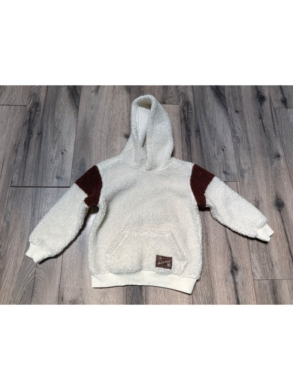 Frye Kids Hoodie 4T Sherpa Pullover Cream With Brown Sleeve Accents